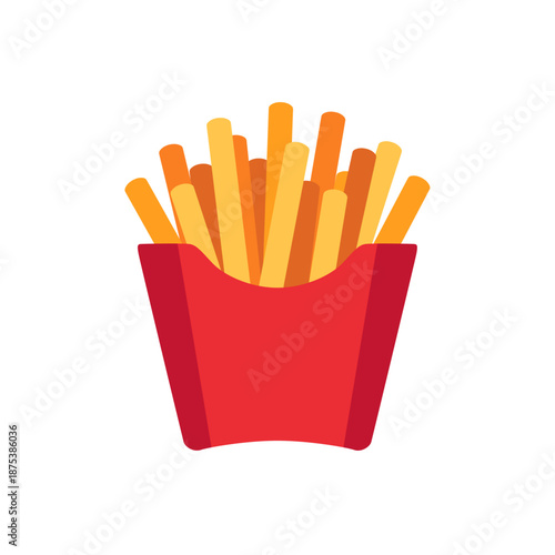 French fries in red carton box, colorful icon, flat style vector illustration