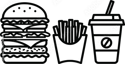 Delicious fast food combo with burger fries and drink