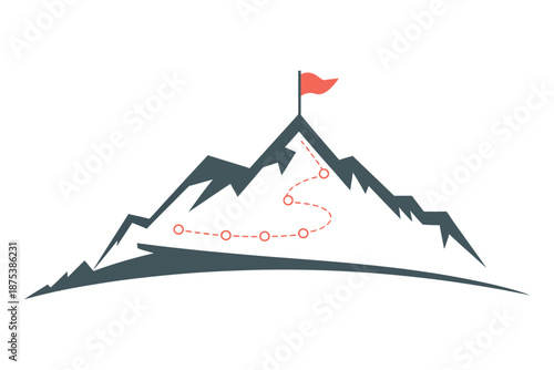 of a Mountain Climbing Route Leading to the Summit, Isolated on White Background, Ideal for Hiking, Mountaineering, Outdoor Adventure, Travel Design, Web, Apps, UI, and Digital Media Projects