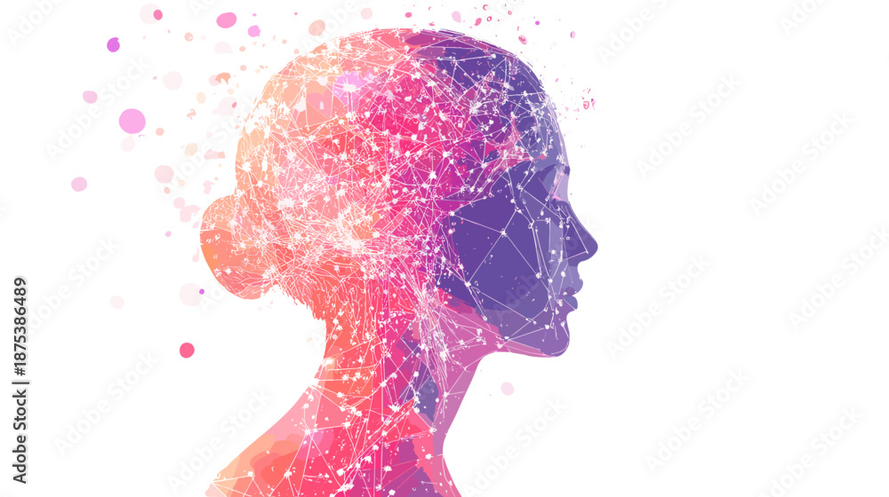 Naklejka premium Woman Profile Made of Colorful Particles.