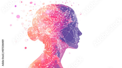 Woman Profile Made of Colorful Particles.