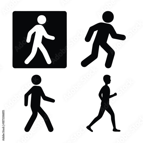 Various walking and running human silhouette icons illustrating pedestrian movement