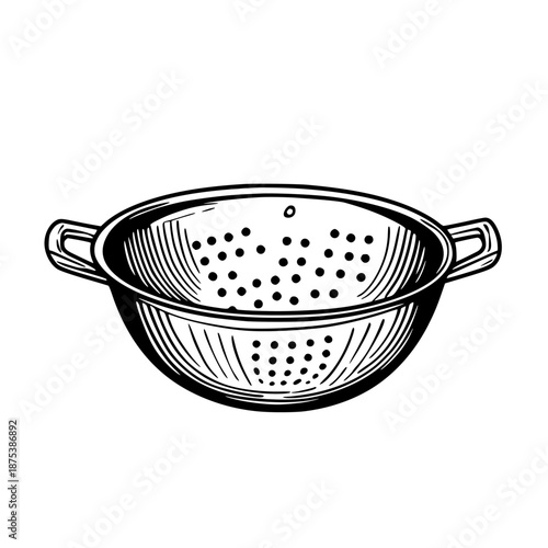 Steel Colander, Handcrafted, Rustic Charm | Clean, isolated vector art for creative projects.
