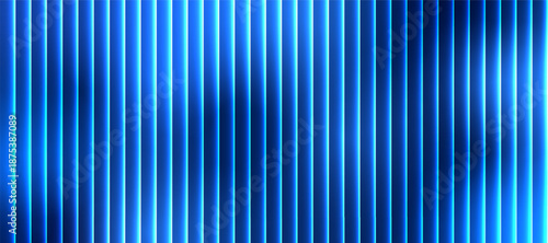 Neon Gradient Vertical Electric Blue Glass Stripes on Black Background, Sharp Ribbed Cinematic Glow Futuristic Texture with Blue Gradient Neon Stripes