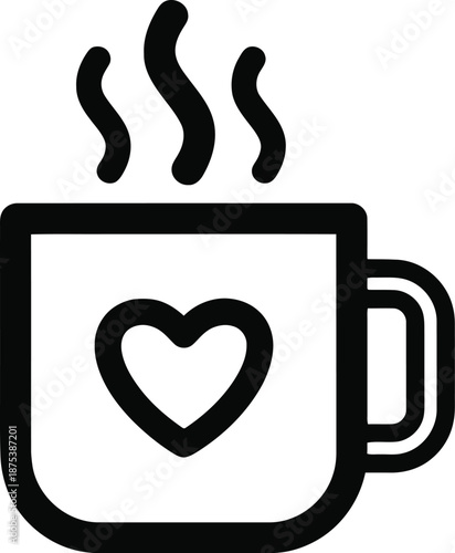 Steaming cup of coffee with heart symbol