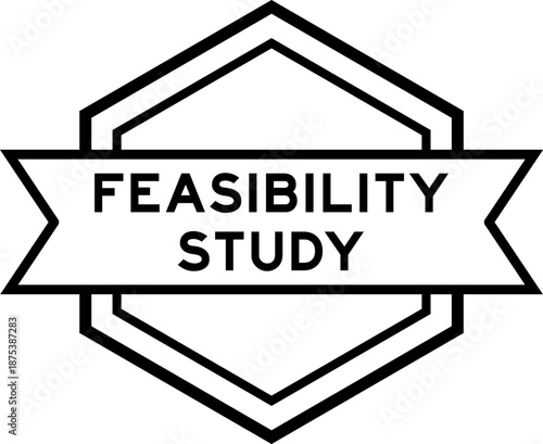 Vintage black color round label banner with word feasibility study on white background