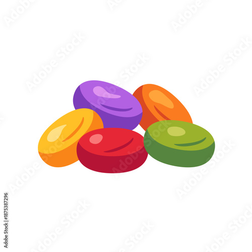 Hard candies colorful lozenges sweets pile, colorful icon, flat style vector illustration