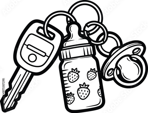 Baby essentials hanging from a keychain