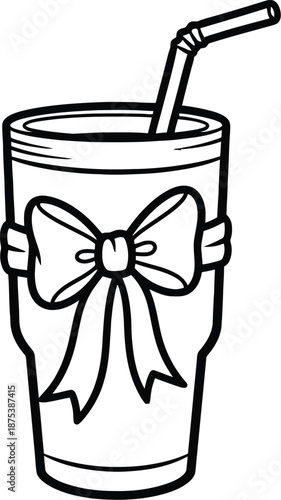 Simple line drawing of a tumbler with bow and straw