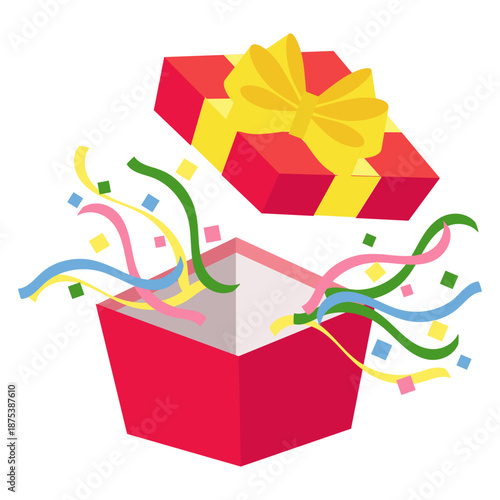 リボンと紙吹雪が飛び出すプレゼントボックス