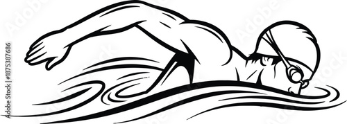 Swimmer in action with swimming cap and goggles