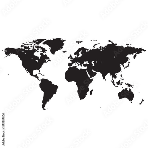Black silhouette of a world map on a white background