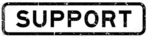 Grunge black support word square rubber seal stamp on white background