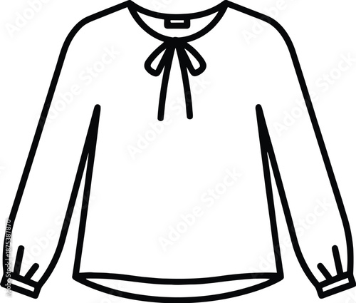 Simple line drawing of a long sleeve shirt with bow detail
