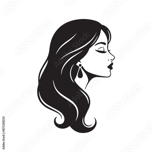 Beautiful Woman Face Silhouette Profile with Long Wavy Hair Vector Illustration
