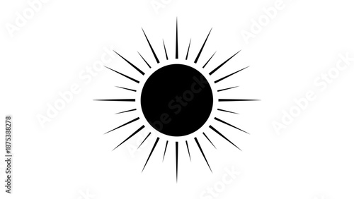 Stylized Sun Illustration with Radiating Rays on White.