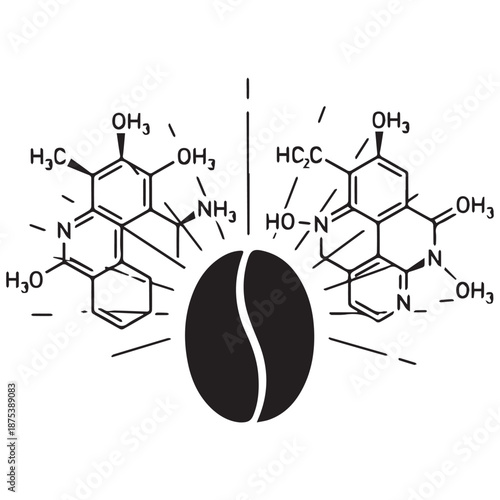 Detailed molecular structure of caffeine with chemical bonds and atoms