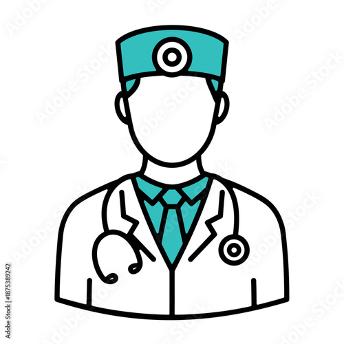 Medical professional icon representing a doctor in a white coat with a stethoscope and surgical cap
