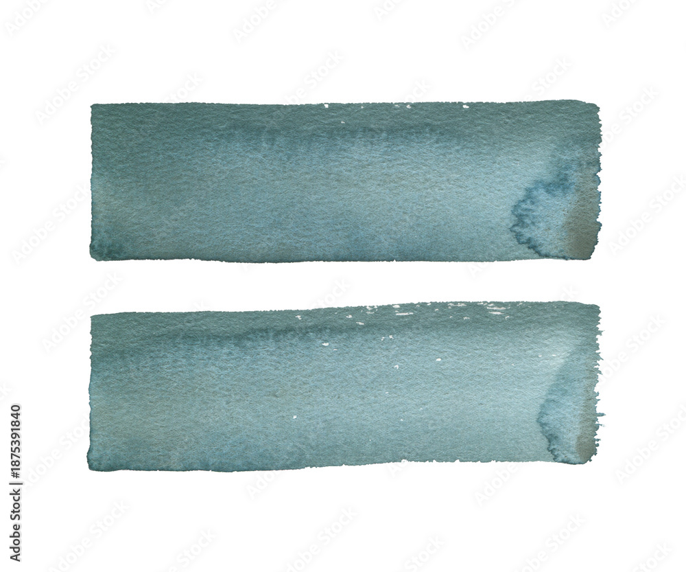 Obraz premium Two broad hand drawn watercolor strokes blue-green, aquamarine, deep green, sea green with granulation texture for card design, artistic banner, abstract background, or creative label.