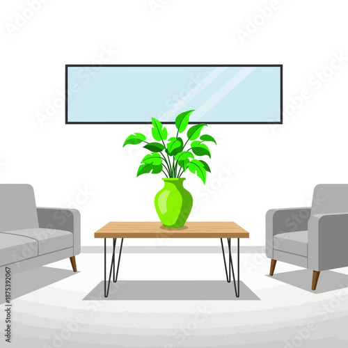 Modern Living Room with Gray Sofas, Coffee Table, and Green Plant