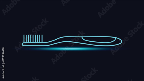 Abstract neon toothbrush illustration glowing cyan on dark background ideal for dental care hygiene healthcare oral health products and modern minimal creative design visuals