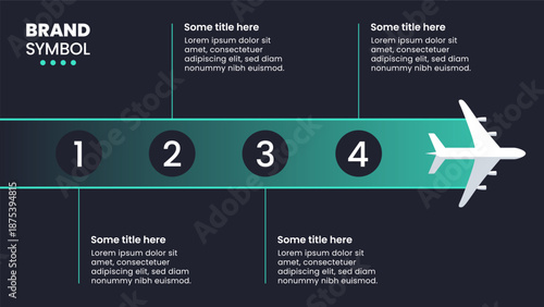 Infographic template. Airplane with line and 4 steps