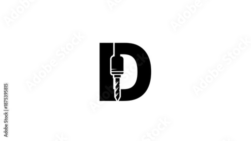 Letter D logo with drill bit vector illustration.