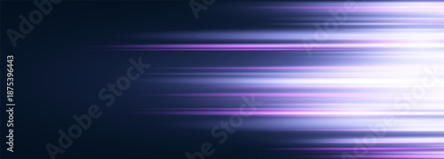 High speed glowing lights movement design background. Dark blue and purple wide modern abstract technology banner with speed light effect. Vector illustration