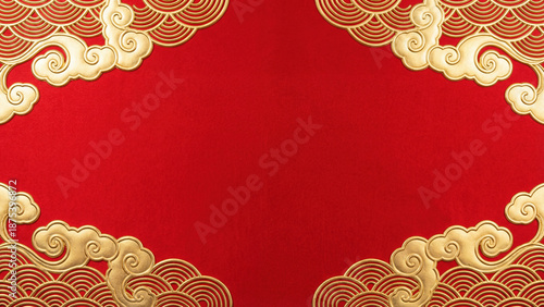 Lunar New Year background with golden cloud pattern on red, festive for Chinese holiday