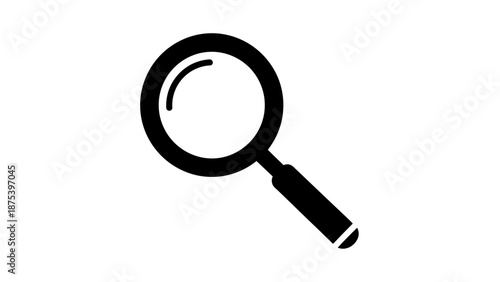 Magnifying glass icon in black and white, search tool.