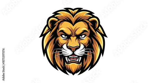 Fierce Lion Head Mascot Logo with Detailed Mane and Sharp Teeth.