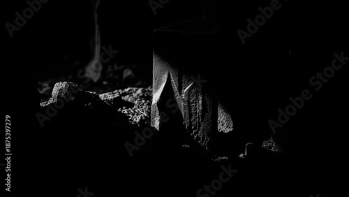 Monochrome Mystery: Abstract Composition of Darkness and Light on Stone