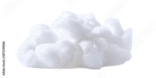 A Fluffy Clump of White Soft Cotton Wool Ball Stuffing Material for Pillows or Toys Isolated on a Transparent Background.