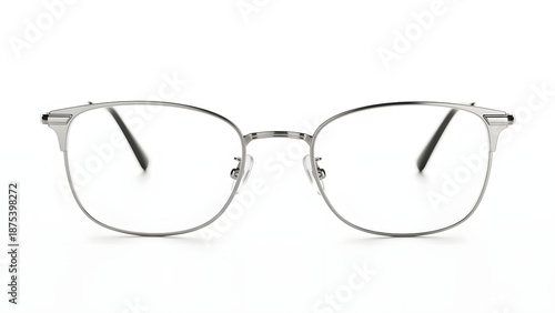 Modern Metal Eyeglasses Frame with Clear Lenses Optical Accessory on White Background