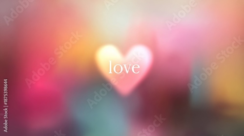Blurred pastel gradient background with heart shape and love text, romantic abstract flat vector illustration for Valentine’s Day card, wedding invitation and holiday background design template
