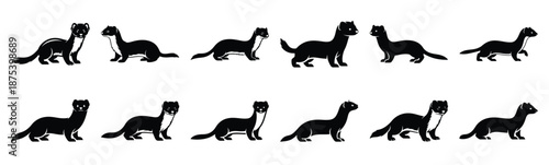 weasel silhouette vector icon set, black clipart collection, Animal silhouette icons illustration graphic design