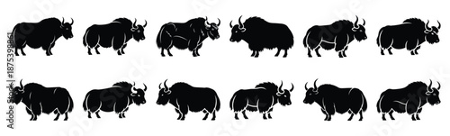 yak silhouette vector icon set, black clipart collection, Animal silhouette icons illustration graphic design