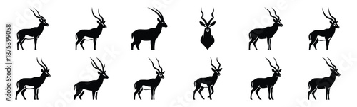 antelope silhouette vector icon set, black clipart collection, Animal silhouette icons illustration graphic design