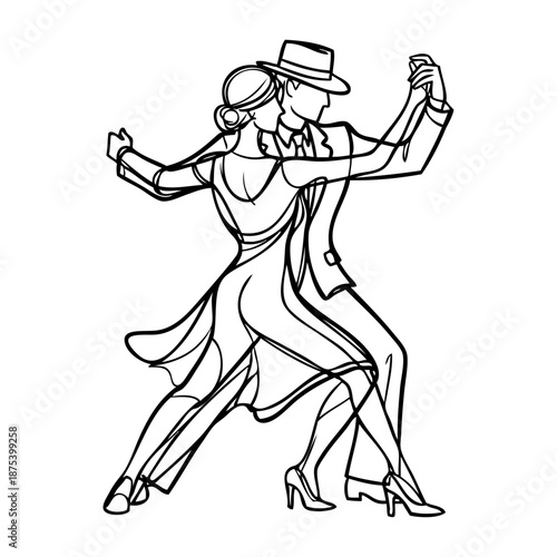 Salón de baile. Dibujo de pareja de bailarines de tango con líneas 