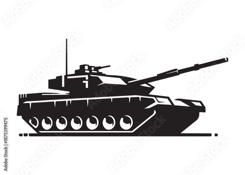 military tank logo silhouette vector, battle tank silhouette vector illustration, army tank silhouette logo vector, powerful military vehicle logo silhouette vector on white background.