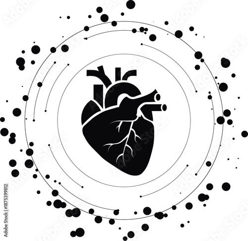 Anatomical Heart Icon with Circular Dotted Pattern