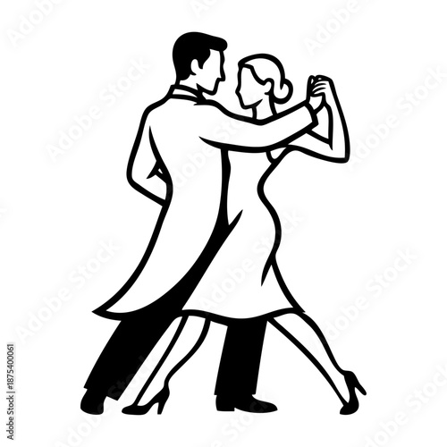 Salón de baile. Dibujo de pareja de bailarines de tango con líneas 