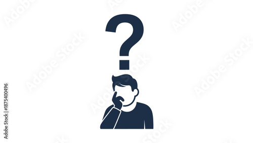 A graphic illustration of a person with a question mark above their head, symbolizing confusion or a thought process
