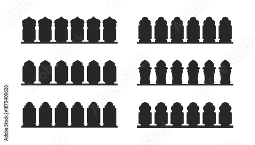 Islamic mosque gate pattern silhouette, Arabic arch. Frame with Arabic Muslim design for Ramadan Kareem. Mosque gate and window shapes.