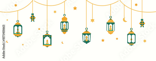 modern Ramadan Kareem Arabic Lanterns. Traditional Muslim hanging lanterns for posters and websites.
