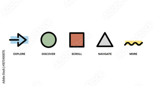 Simple Geometric Icons with Descriptive Text for Web Navigation and User Interface Elements
