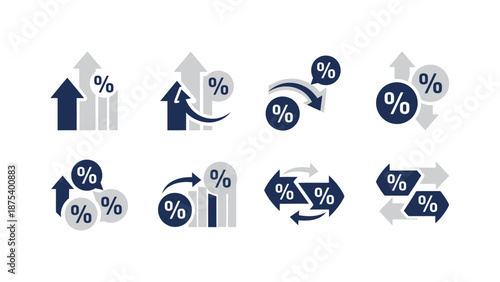 Collection of Percentage Growth and Increase Icons Illustrating Financial and Business Progress
