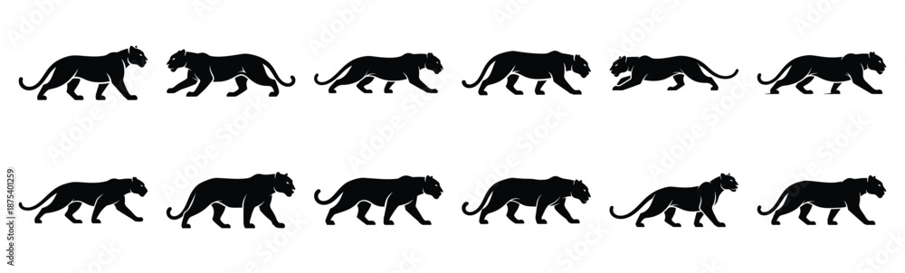 Fototapeta premium panther silhouette vector icon set, black clipart collection, Animal silhouette icons illustration graphic design