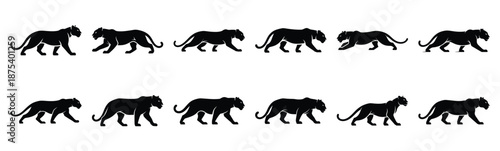 panther silhouette vector icon set, black clipart collection, Animal silhouette icons illustration graphic design