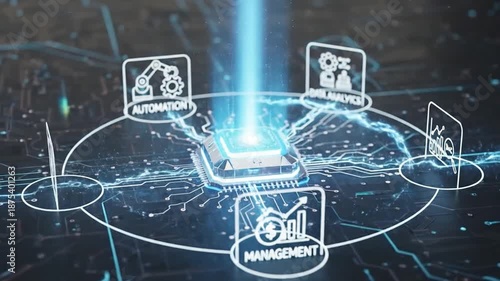 AI Agent Hub Connecting Digital Service Icons for Automation and Finance